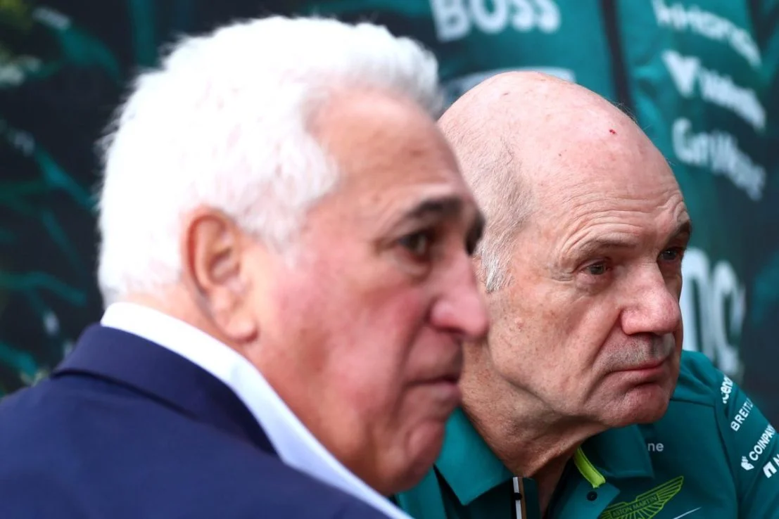 Newey (right) is a partner in Aston Martin F1 with controlling shareholder Stroll (left)